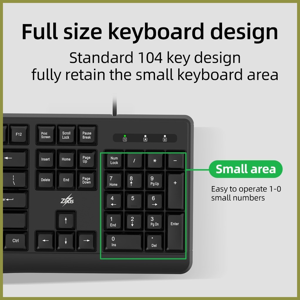 ☂ Zeus Office / School Keyboard And Mouse USB Wired Office Desktop ...