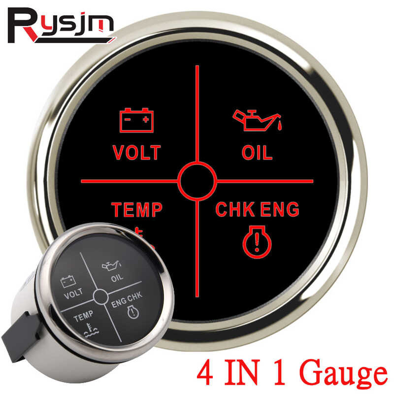 365 HD 52Mm 2'' 4 LED Alarm Alarming Gauge Meter Volt+Oil+Water Temp ...