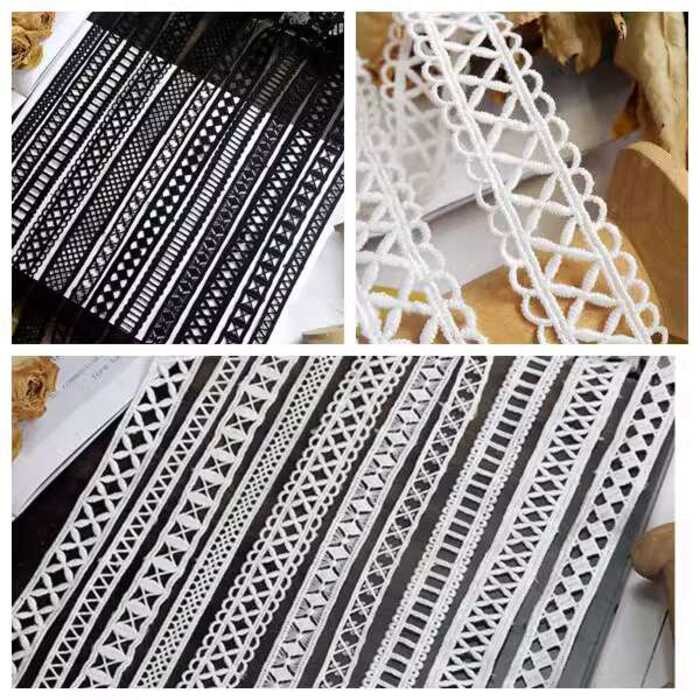 aterial ribbon with hollow edge skirt, water soluble embroidery, black ...