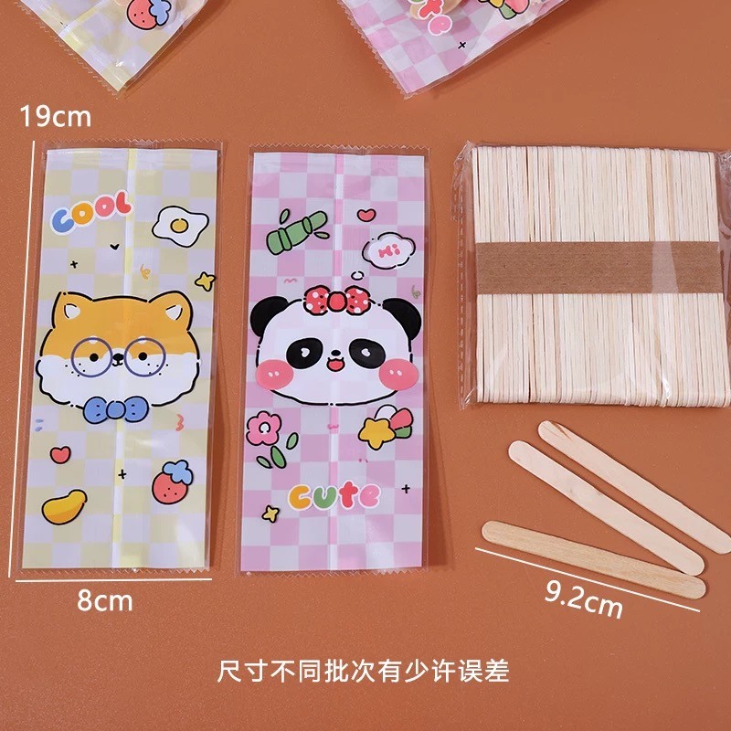 (100pcs) 8x19 CM Ice Cream Panda Fox Cute Plastic Bag for Seal Graham ...