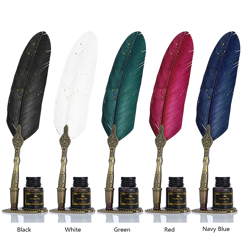 Calligraphy Feather Dip Pen With 2 Nib Set Quill Fountain Writing Pens ...