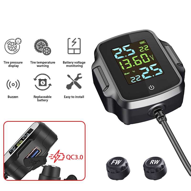 Tpms Motorcycle Air Gauge Monitoring System Lcd Screen Real Time
