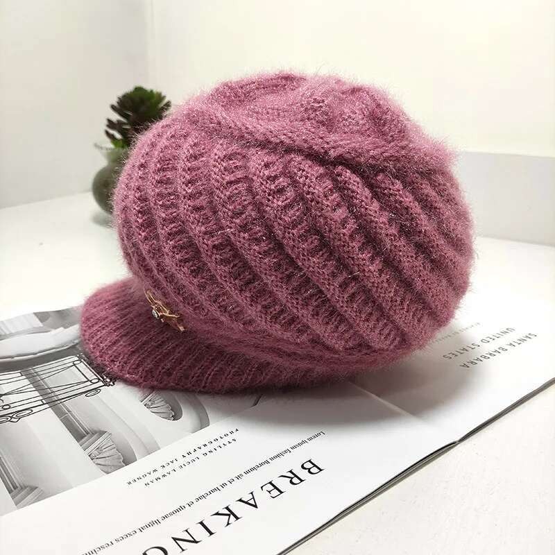 Simple 2021 Kuneho Fur Hats Kababaihan Winter Skullies Warm Wool Gorros ...