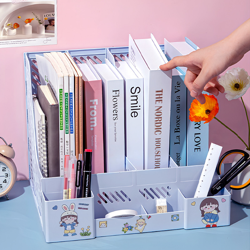 4 Column File Rack Holder Multifunctional Desk Organizers Book ...