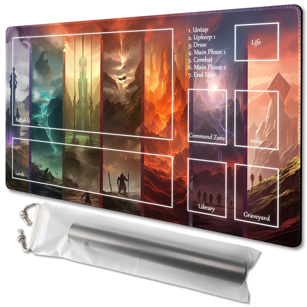MTG gezelschapsspelmat gratis waterdichte tas, genaaide randen, glad rubberen oppervlak, MTG speelmat met zones (een originele albast vliegengel) (roze boom - geen gebied