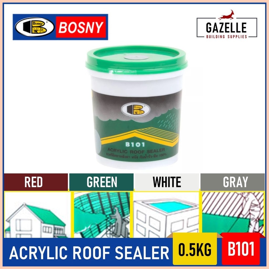 ♀ ⭐ Bosny Acrylic Roof Sealer B101 Signal Red Deep Green White Primer ...