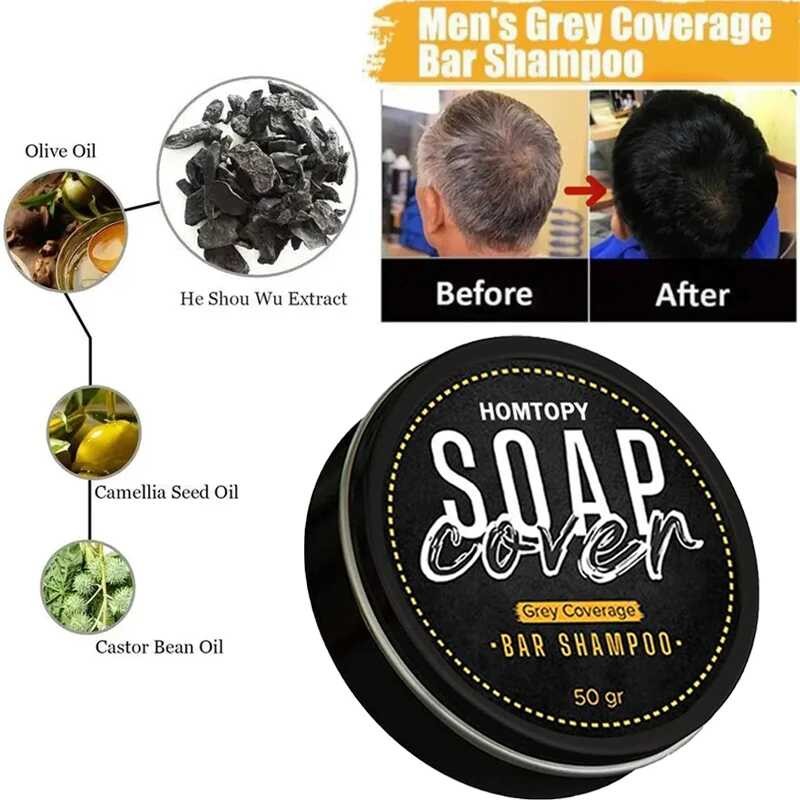 50 B Black Darkenin Soap Shampoo Bar Fast Effective Repair Gray White