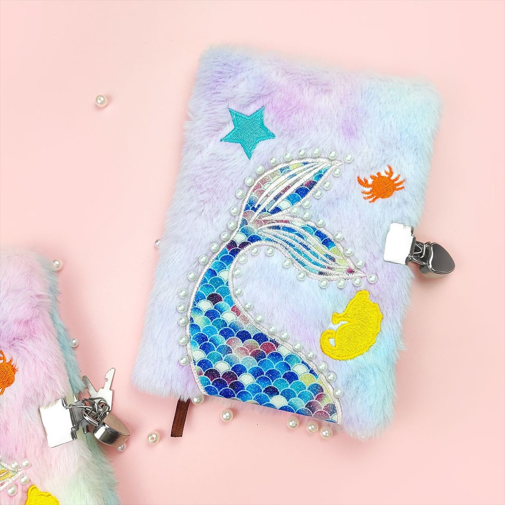 Mermaid Tail Notebook A5 Horizontal Pearl Sequined Plush Journal Book ...