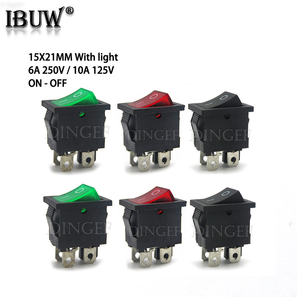5PCS Switch ON-OFF KCD1 15*21mm 4PIN Ship Type Switch 6A 250V 10A 125V ...