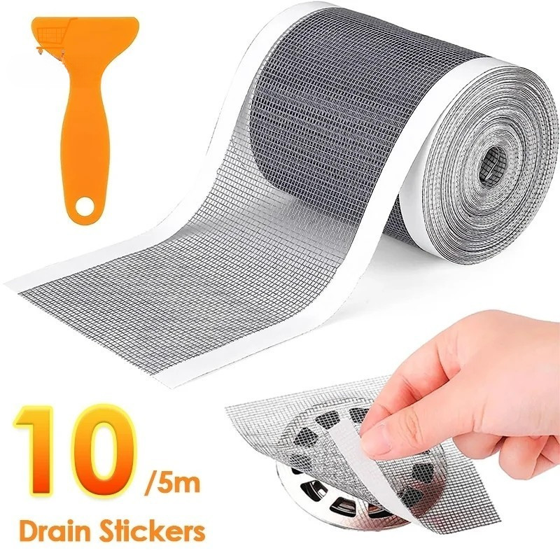 Cutable Shower Drain Hair Filter Catcher Self Adhesive Floor Drain Stickers Disposable Mesh