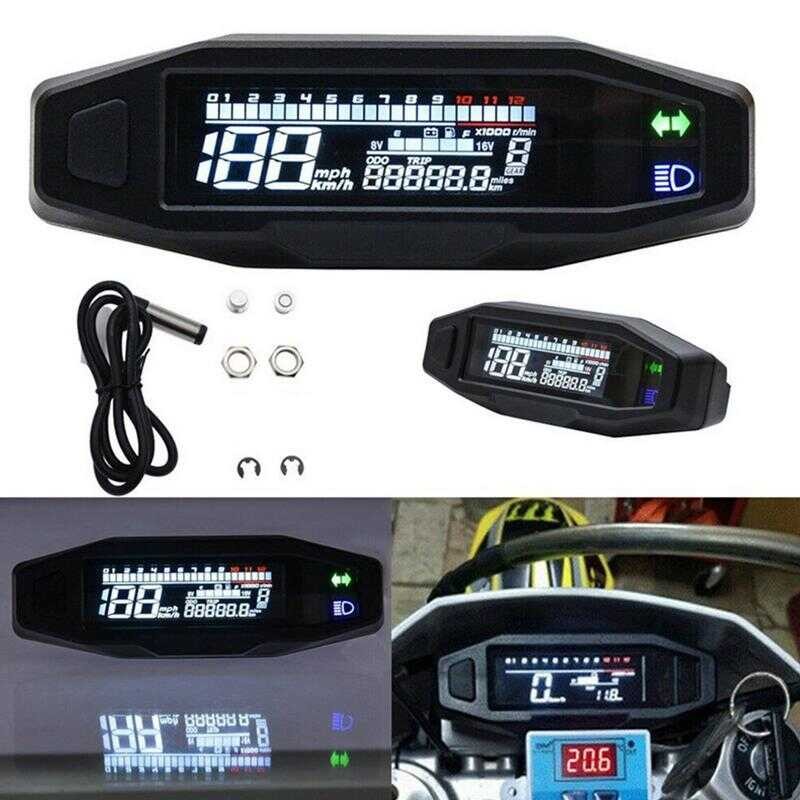 Motorcycle LED LCD Speedometer Digital Display Tachometer Motorbike ...