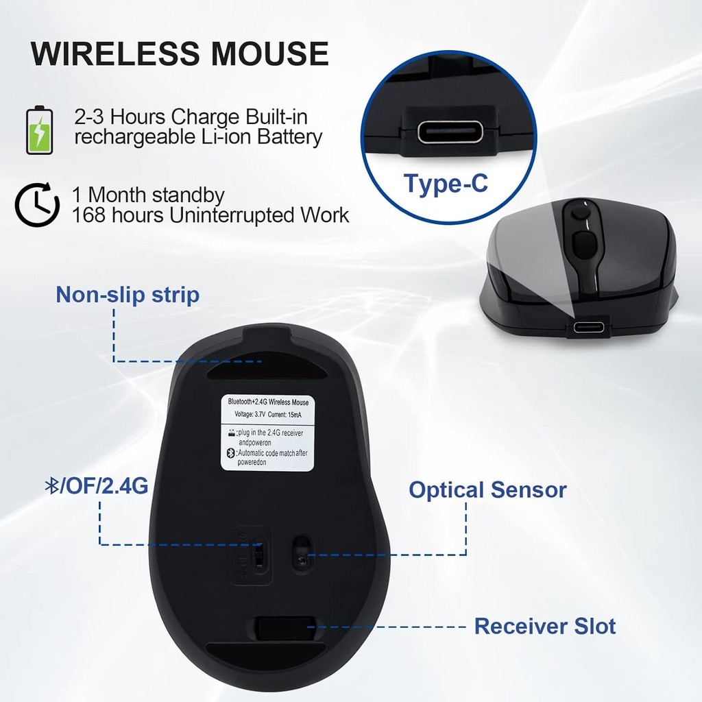 USB Wireless Bluetooth Mouse Rechargeable for Laptop Mac Book Air pad ...