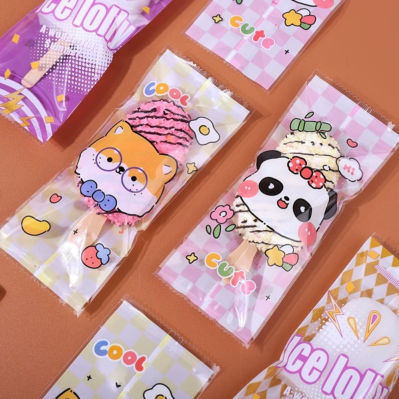 (100pcs) 8x19 CM Ice Cream Panda Fox Cute Plastic Bag for Seal Graham ...