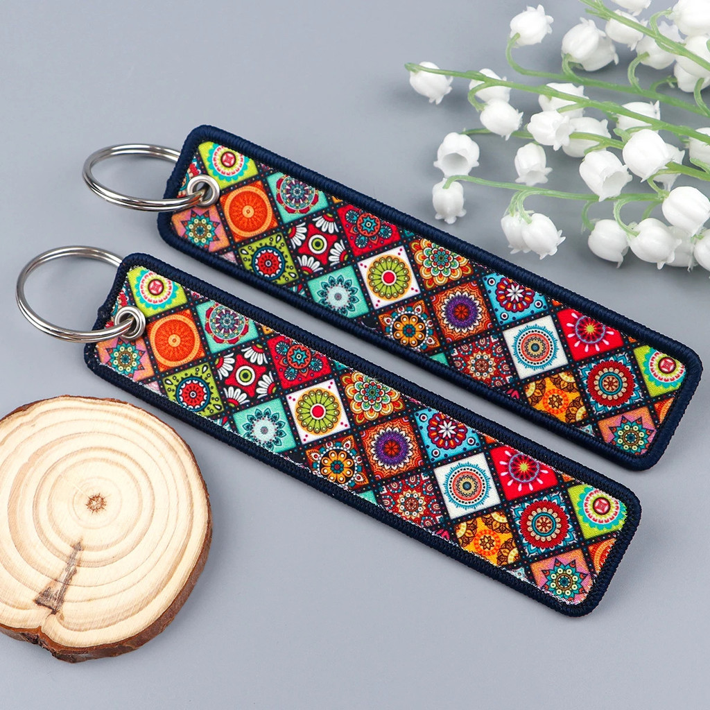 Cherry Blossom Embroidery Key Fobs Moon Key Tag Cartoon Keychain For ...