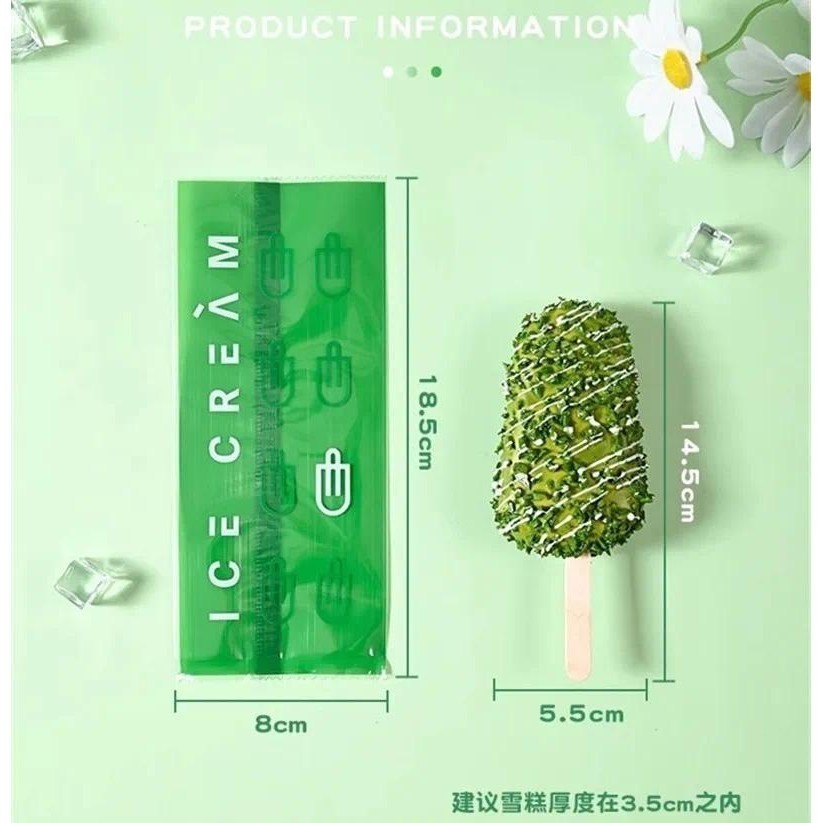 100pcs Cute Graham Bar Packaging 8x19 Ice Cream Plastic Packaging Gold ...