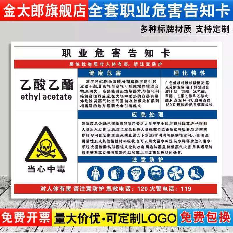 Ethyl Acetate Occupational Disease Hazard Notice Card Hygiene Beware of ...