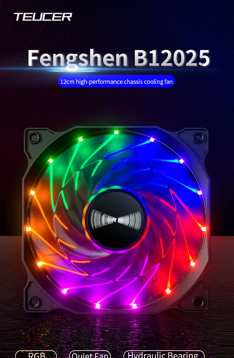 TEUCER 120mm Cooling Fan RGB Vortex Light Effects 12V Big 4Pin ...