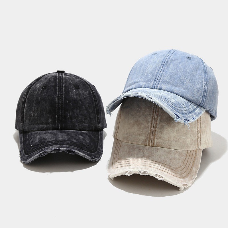 Denim Blue Baseball Cap Soft Top Curved Brim Ragged Brushed Peaked Cap ...