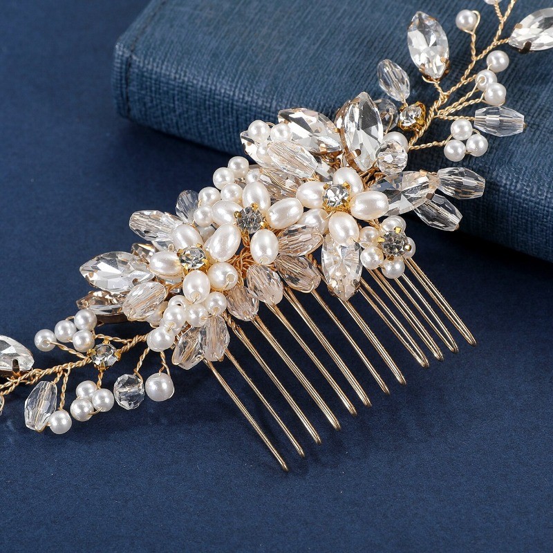 Fashionable Pearl Insert Comb Hand Woven Rhinestone Crystal Hair Comb ...