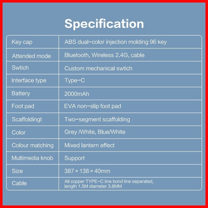 § INPLAY SK960 Wireless Mechanical Gaming Keyboard 96 Key Bluetooth Tri ...