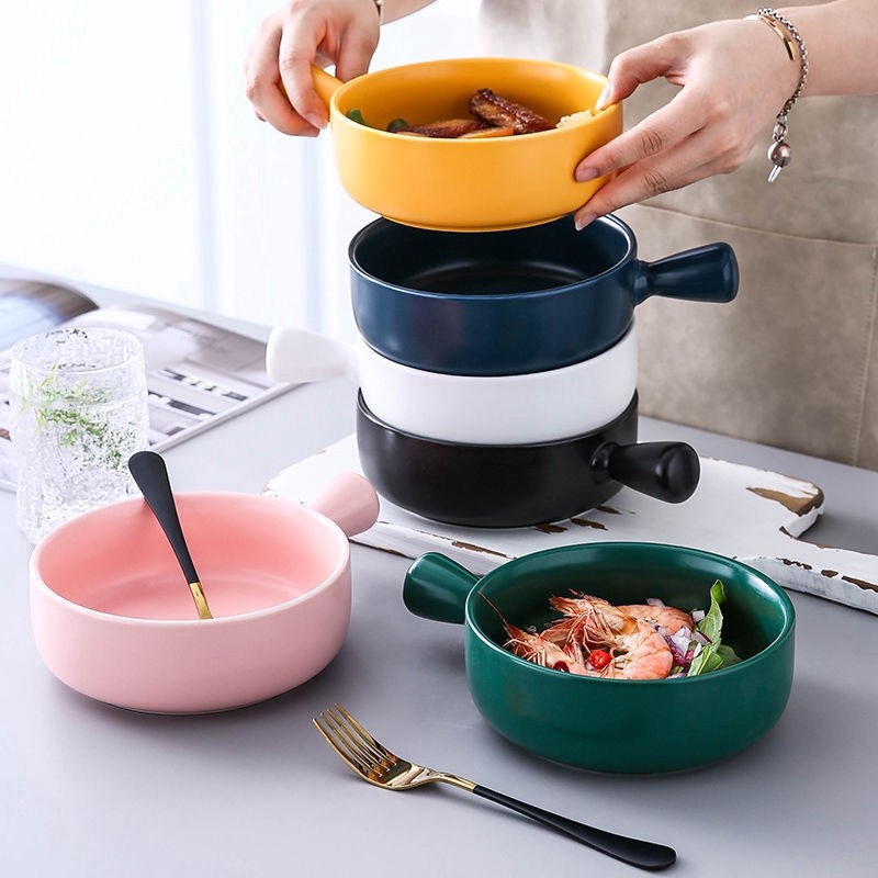 in stock Baked Rice Bowl, Northern Europe Wind Belt Handle Baked Bowl ...