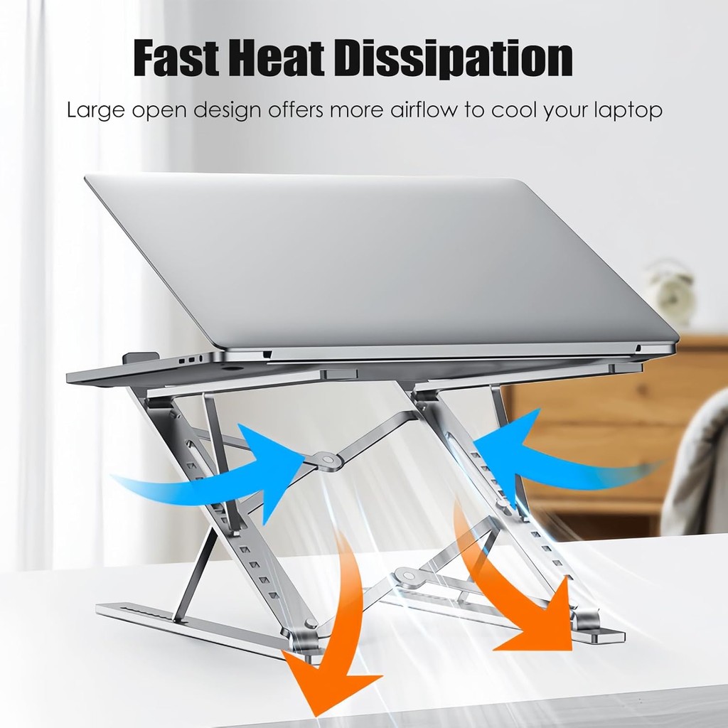 Zeus Aluminum Adjustable Double Layer Laptop Riser for Desk Foldable ...
