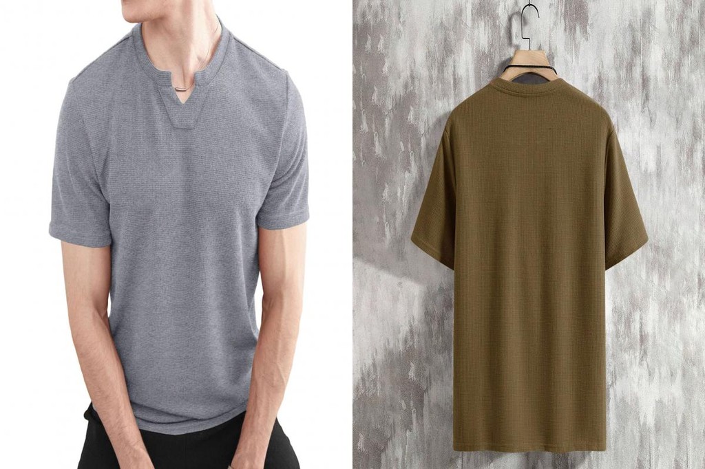 PP Casual Men Top Vneck Men Top Men's Solid Color Waffle Vneck Tee