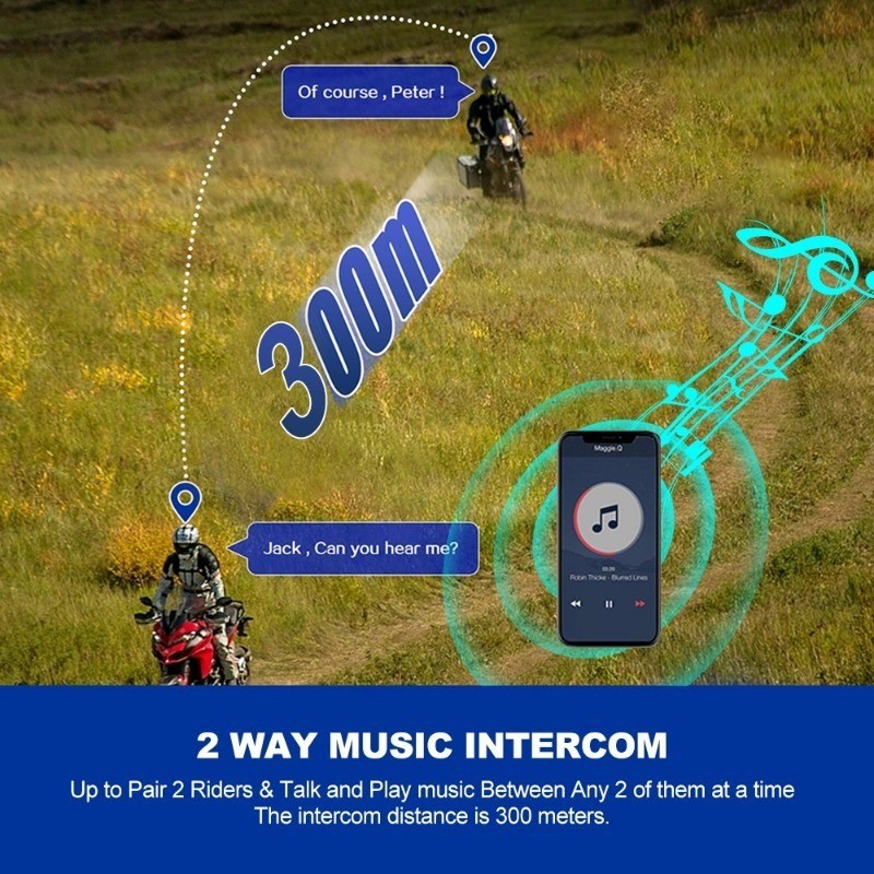 Y10 2X Motorcycle Helmet Intercom Headset Wireless Bluetooth 5.3 300M ...