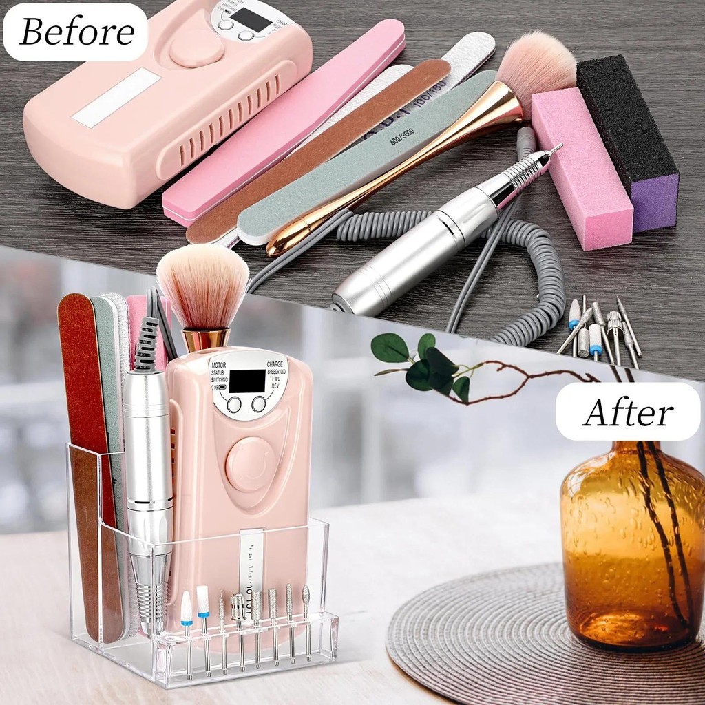 Transparent Nail Storage Box for Electric Manicure Drill Rack Nails ...