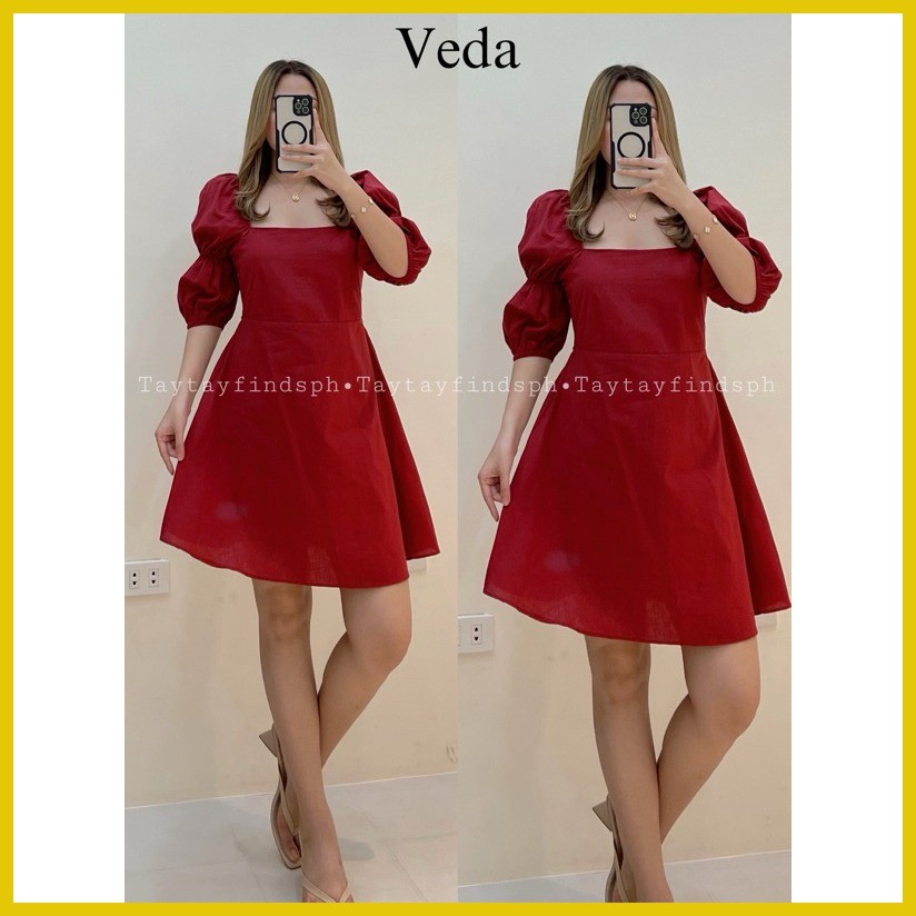 VEDA DOUBLE BUBBLE SLEEVE SQUARE NECK LINEN DRESS | taytayfindsph ...