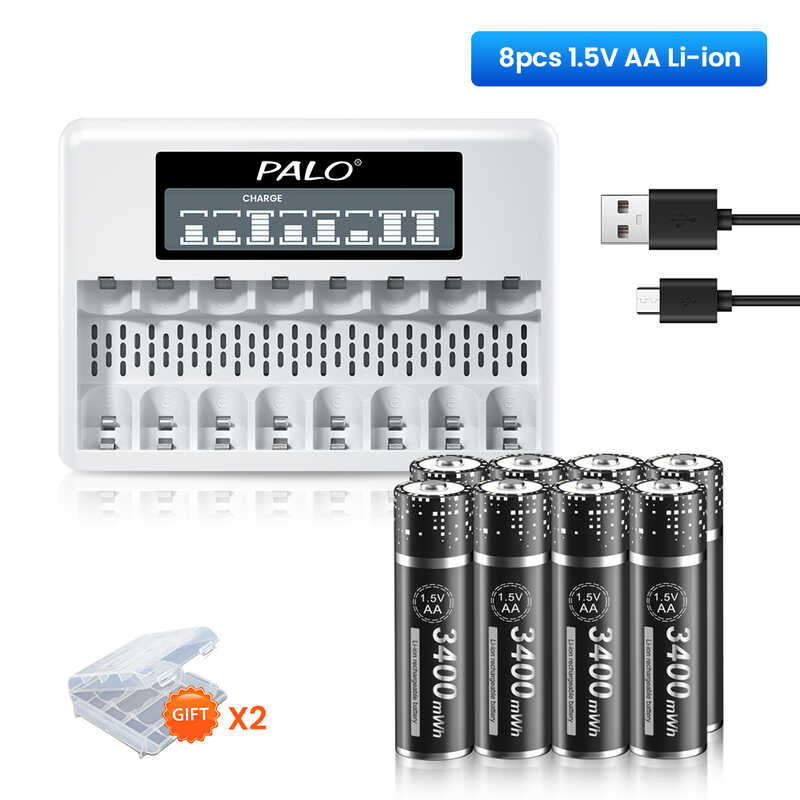 6 Batterie Ricaricabili AA Litio 3400mWh (1.5V) Con Caricatore USB-C, Ricarica Rapida 2 Ore, 1200 Cicli, Per Telecomandi E Dispositivi