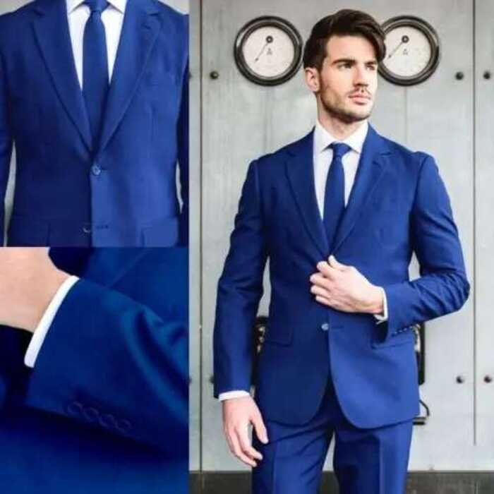 Men's Royal Blue Shiny Satin Suit – 2-Piece Slim Fit Tuxedo with Peak Lapel