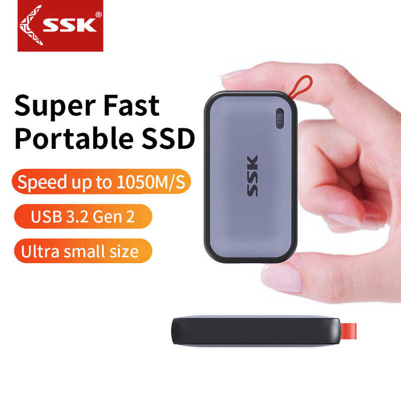 1050Mb/S SSK Sd500 USB C SSD 1Tb Usb3.2 Gen2 10Gbps External Solid