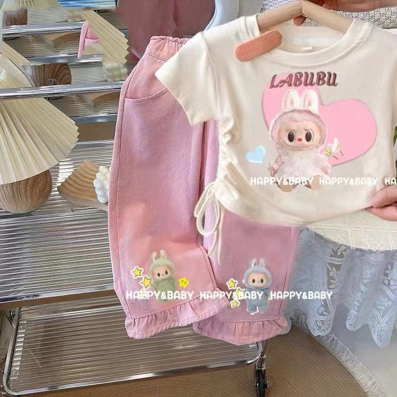 Trendy Labubu Terno for Kids Cute Printed Tops + Wide Leg Pants Outfit ...