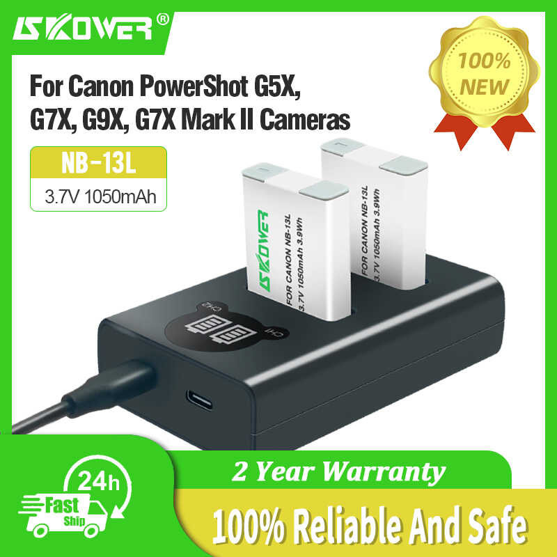 Pack 2 Batteries NB-13L + Chargeur Double USB Pour Appareils Canon – Compatible G7 X, G9 X, SX620, SX740, Etc.