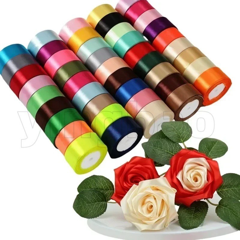 25yards Valentine's Day Silk Satin Ribbons Crafts Bow Handmade DIY Gift ...