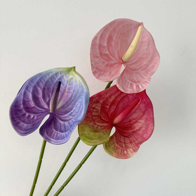 Pianta Artificiale Anthurium Con Fiori Rossi: 5 Fiori E 7 Foglie, Altezza 33 Cm, Realistica, In Plastica Atossica, Per Interni - 5