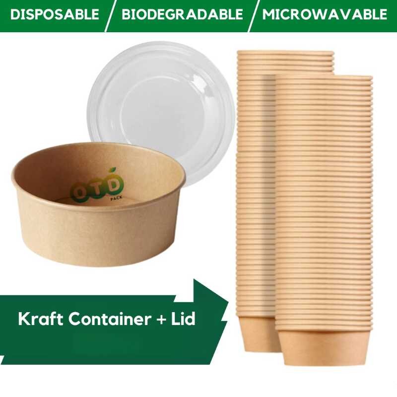 Biodegradable Kraft Paper Salad Bowl Environmental Friendly Disposable ...