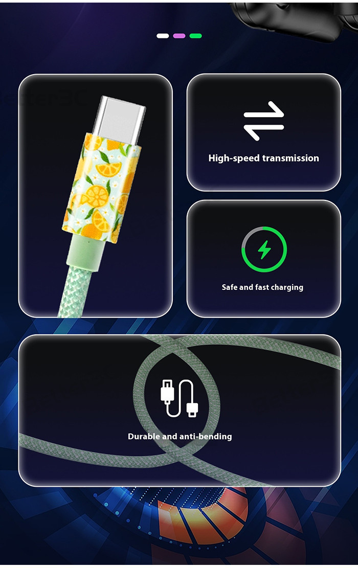 5A 100W fast charging usb to type c cable Multiple colors Cute print ...