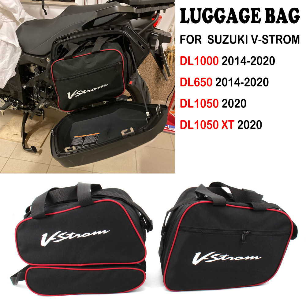 2 Stück Sturzbügel-Taschen Für Suzuki V-Strom DL1000 (2014-2020) | Wasserabweisend, 33x16x6 Cm | Schwarz Mit Roten Nähten