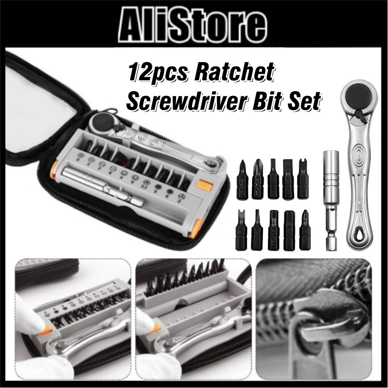 ALi 12pcs Screwdriver Bit Set Ratchet Screwdriver Set for Small Spaces ...