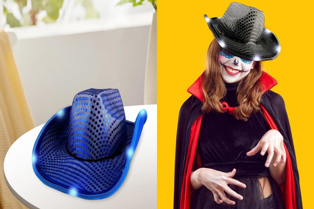 LK Unisex Party Hat Sequin Light-up Hat Retro Led Light-up Cowboy Hat ...