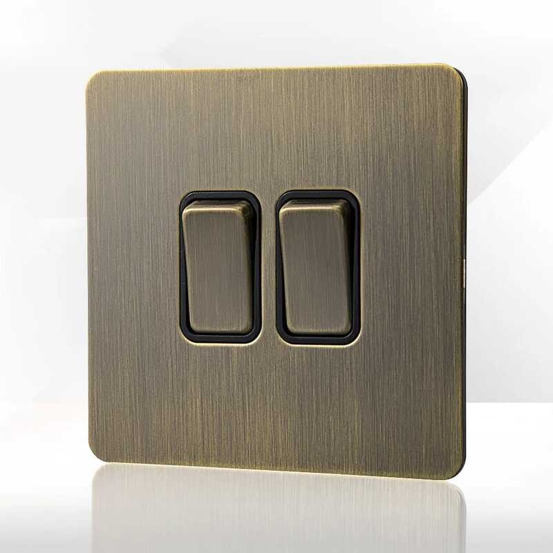 Bronze Vintage Brushed Metal Stainless Steel Panel Push Button Switch ...
