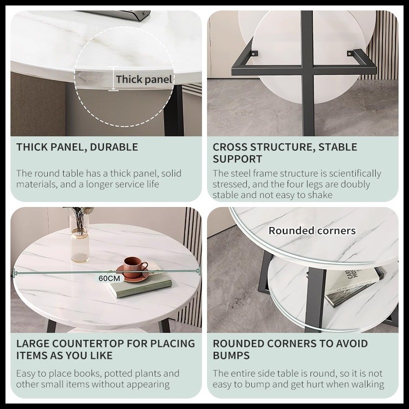 ️COD️ Marble Round Center Table Coffee Table Living Room Table Tea ...
