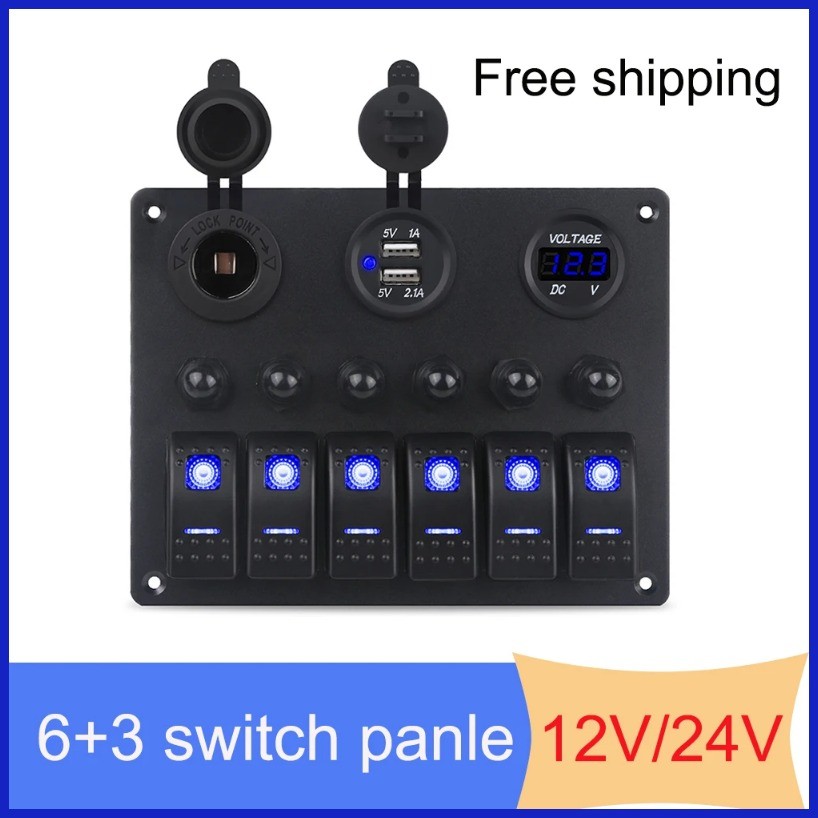 6 Gang Car Toggle Rocker Switch Panel with Fuse Overload Protection 12V ...