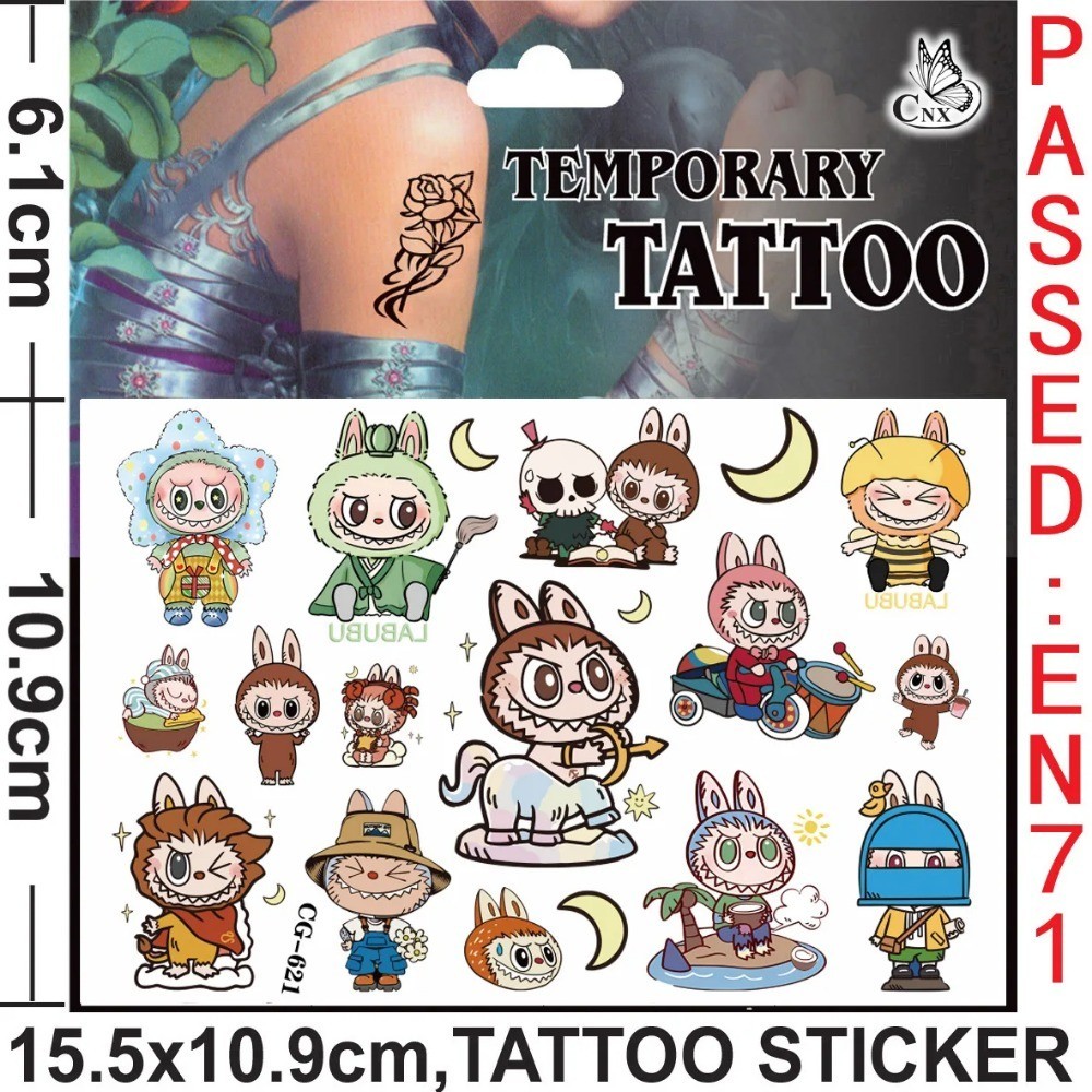 Labubu Tattoo Stickers for Girls Anime Cartoon Patch Party Games ...