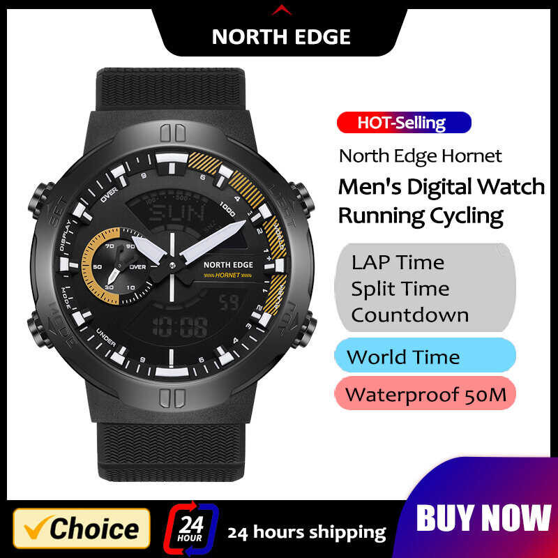 NORTH EDGE Mens Smart Watch World Time Clock Countdown Speed Stopwatch ...