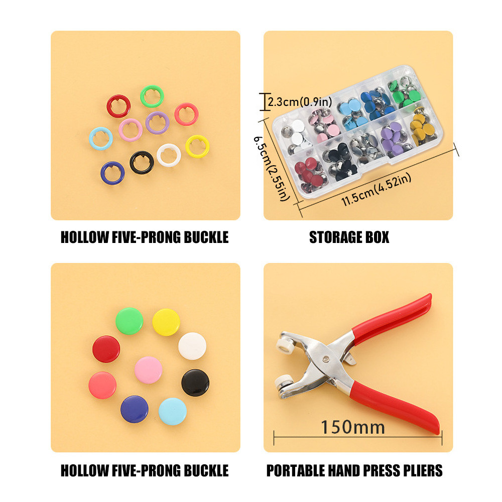 100Pcs Snap Button Plier Set Metal Automatic Button Snap Kit With ...