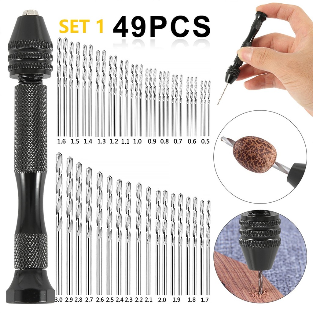 49PCS/Set Precision Pin Vise Drill 0.2-3.0 mm Twist Hand Drill Bits Set ...