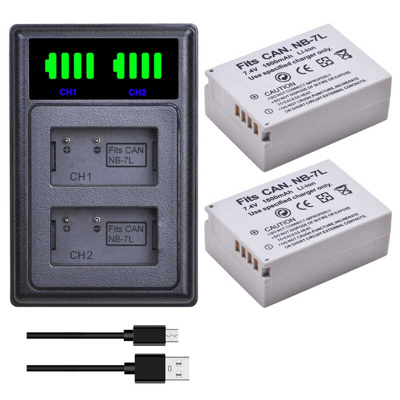 1800Mah Nb-7L Nb7l Battery + LED Dual Charger Type C Port For Canon ...